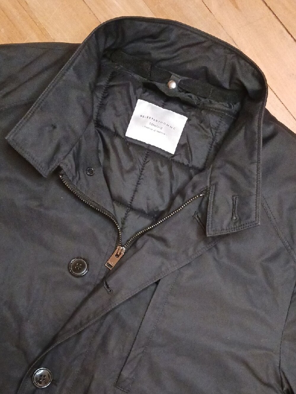 Selected Homme Gregory Jacket L Black Quilted Lined Field Coat Minimalist Size L